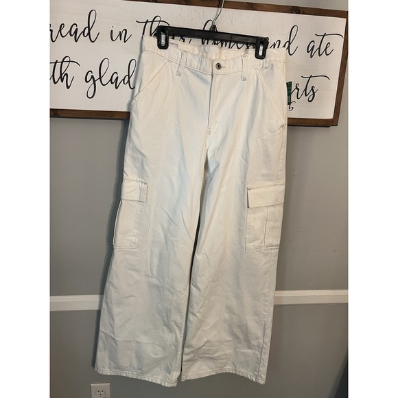 NWT Gap Jeans Womens 12 Low Rise Baggy Cargo Wide Leg Grunge Skater Creamy White - Picture 1 of 9